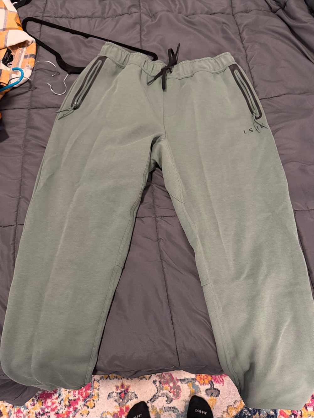 LSW Olive Green Men's Jogger Sweatpants with Zip Pockets